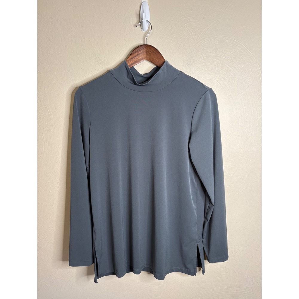 Susan Graver Mock Neck Top Womens M Gray Long Sleeve Tunic Minimalist Style